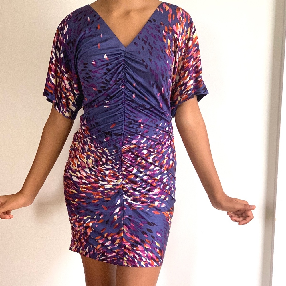 Ali Ro Silk Ruched Party Cocktail Dress - Abstract - SZ4